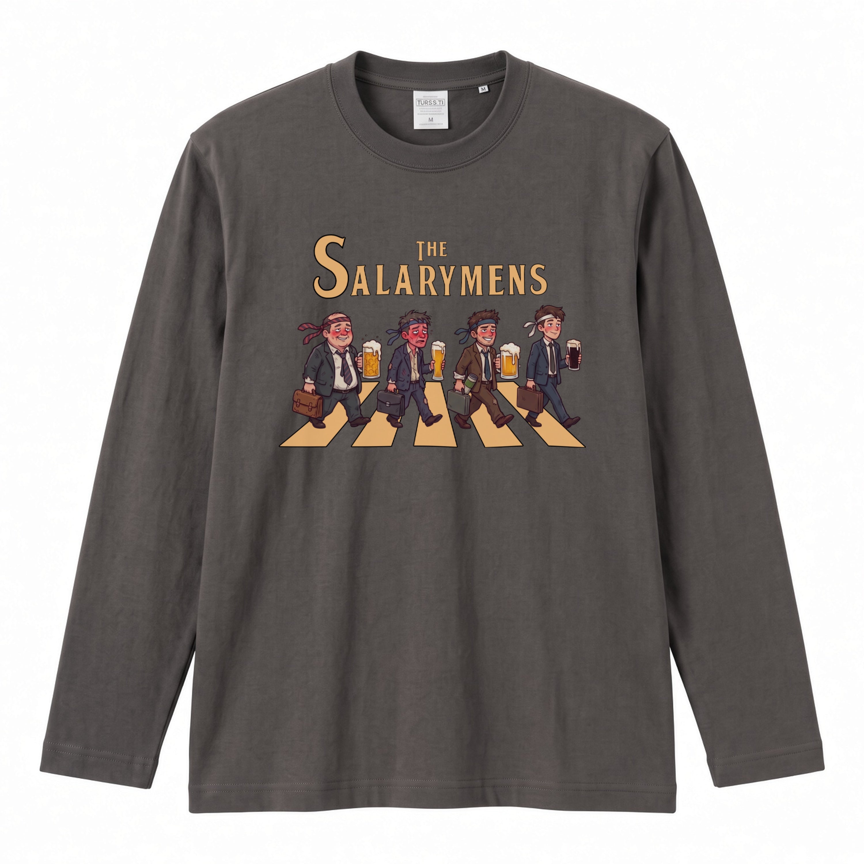 THE SALARYMENS | サラリーマンズ | ほろ酔い 社畜 横断歩道 パロディ ネクタイ巻き イラスト ロングTシャツ【おもしろ・飲み仲間・父の日・歓送迎会・プレゼントに最適】